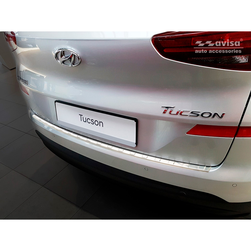 Protection de seuil arrière inox sur mesure pour Hyundai Tucson FL 2018- 'Ribs'