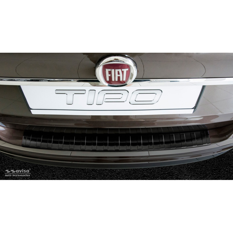 Protection de seuil arrière inox noir sur mesure pour Fiat Tipo Sedan 2016-2020 & FL 2020- 'Ribs'