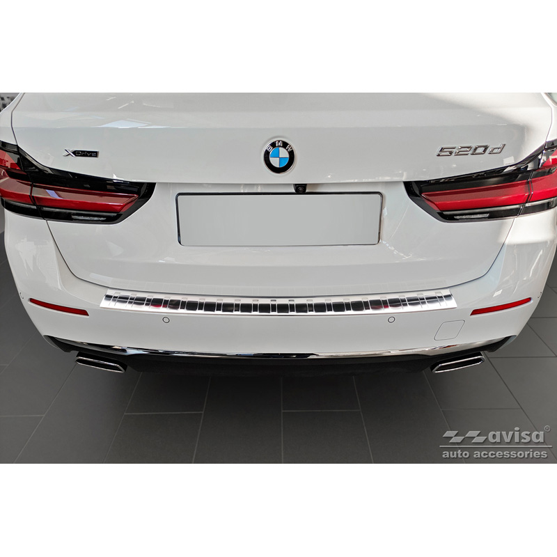 Protection de seuil arrière inox sur mesure pour BMW Série 5 G31 Touring Facelift 2020-2024 excl. M-Sport 'Ribs'