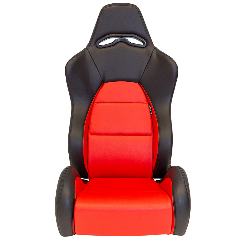 Siège baquet 'Eco' - Noir/Simili Cuir Rouge - Dossier réglable (à droite) - incl. glissières