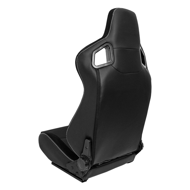Siège baquet 'JW' - Simili Cuir Noir + Surpiqûres argent - Dossier réglable - incl. glissières