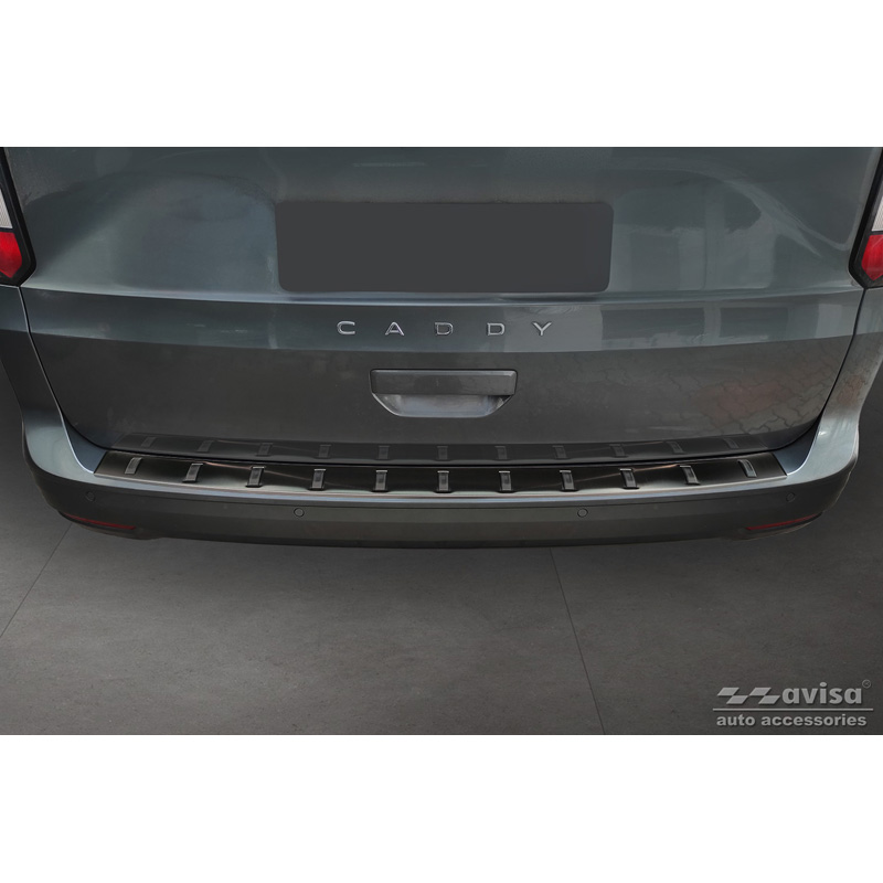 Protection de seuil arrière inox noir sur mesure pour Volkswagen Caddy V Cargo & Combi 2020- 'STRONG EDITION'