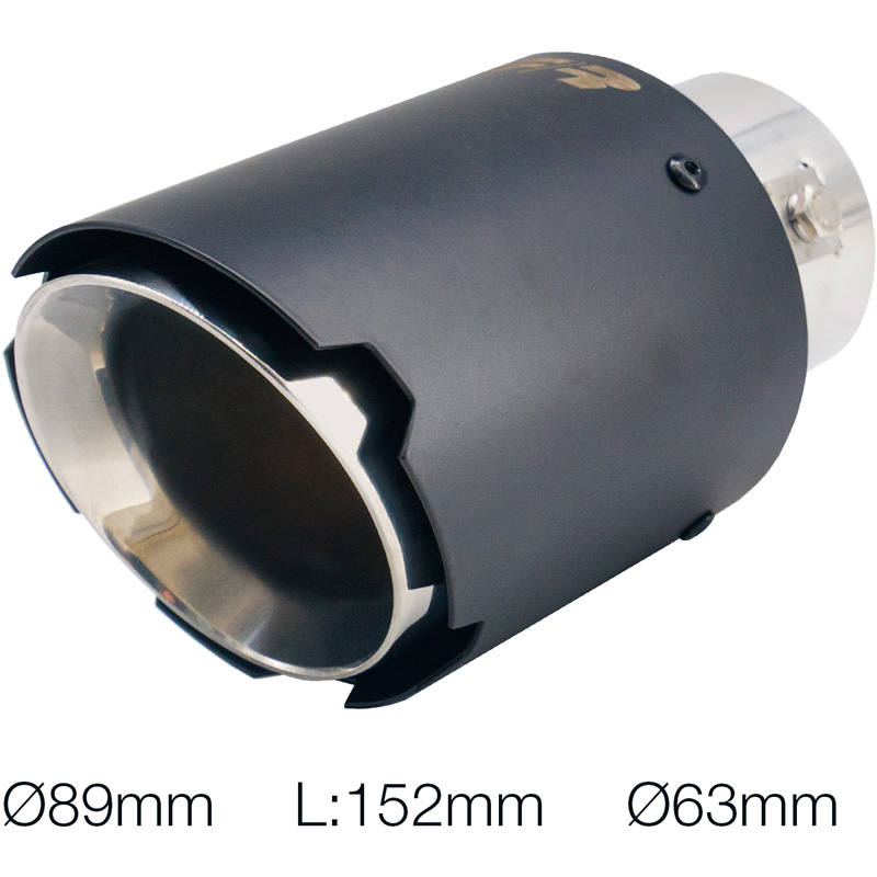 Simoni Racing Embout d'Échappement Rond/Oblique Noir-mattes+Inox - Ø89xL152mm - Montage ->35-62mm