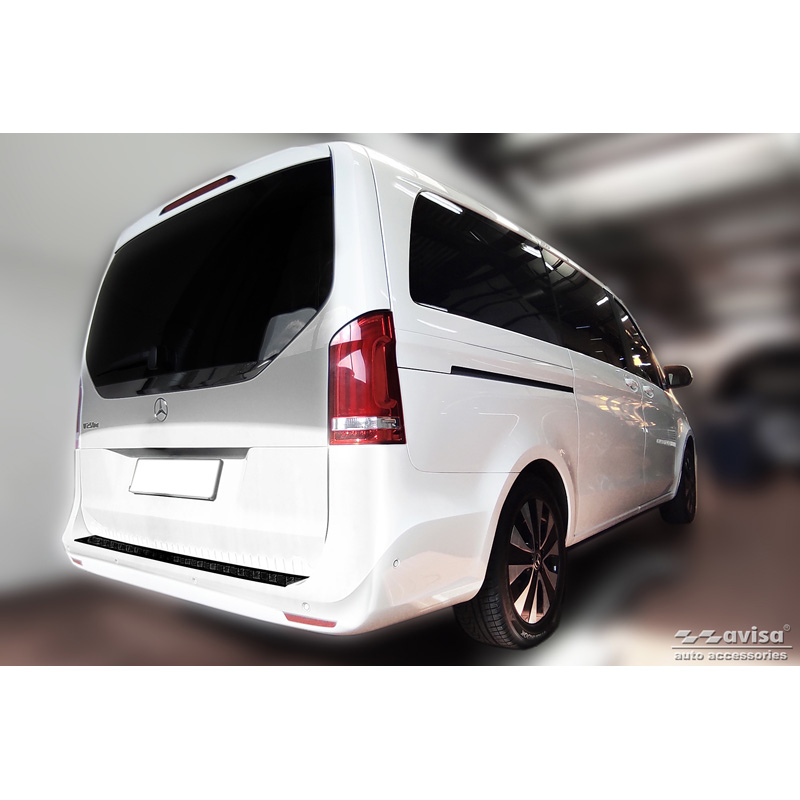 Protection de seuil arrière inox Noir-Chromé sur mesure pour Mercedes Vito / Classe-V 2014-2019 & Facelift 2019- 'Ribs' 'XL'