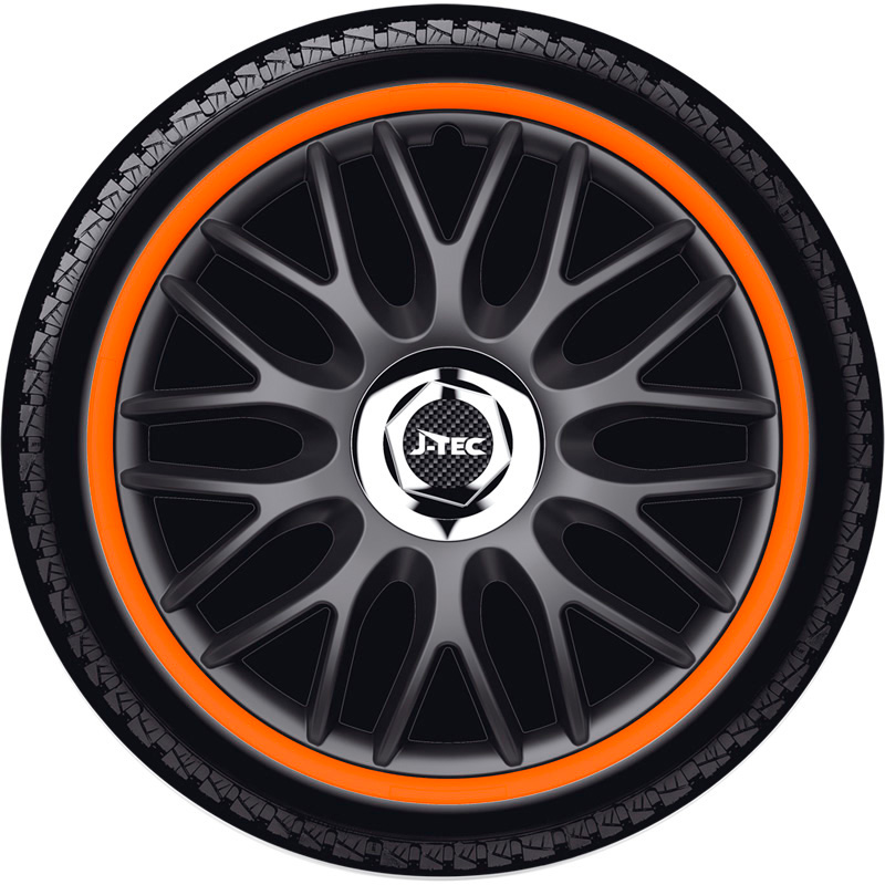 Jeu d'enjoliveurs J-Tec Orden R 14-inch noir/orange + anneau chromé
