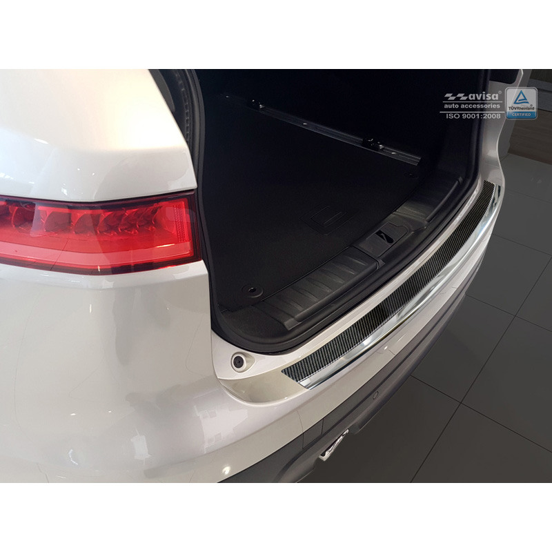 Protection de seuil arrière inox 'Deluxe' sur mesure pour Jaguar F-Pace 2016-2020 & FL 2020- Chromé/Carboné noir