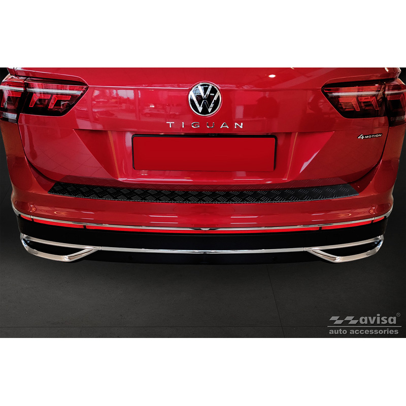 Protection de seuil arrière en aluminium noir mat sur mesure pour Volkswagen Tiguan II incl. Allspace & R-Line 2016-2020 & FL 2020-2024 'Riffled Plate'