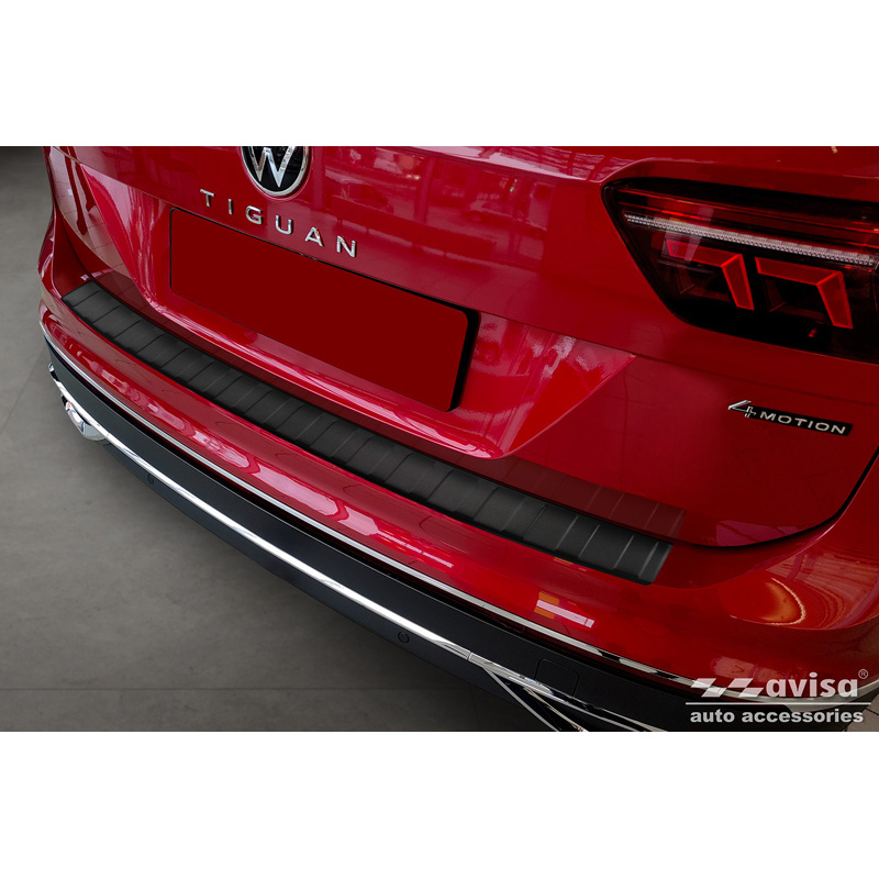 Protection de seuil arrière inox noir mat sur mesure pour Volkswagen Tiguan II / Allspace incl. Facelift & R-Line 2016-2020 / 2020-2024 'Ribs'