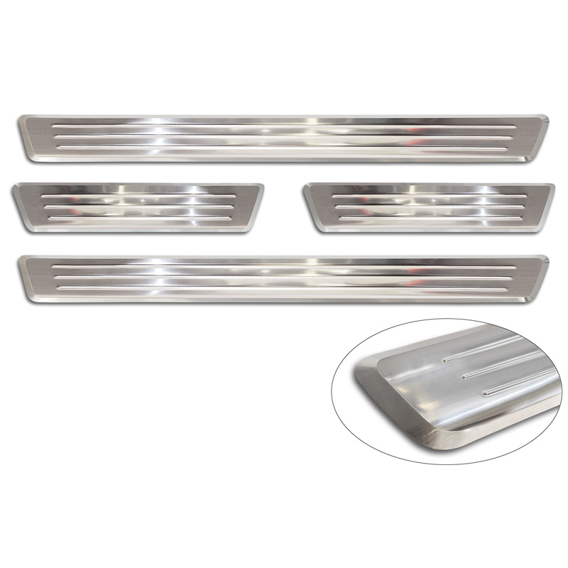 Seuils de portes inoxydable sur mesure pour Volvo XC60 II 2017-2021 & FL 2021- incl. R-Design - 'Lines' - 4-pièces
