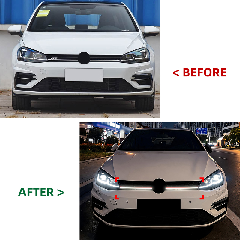 Grill en Optique-GTI avec Bande-LED sur mesure pour Volkswagen Golf VII (7.5) HB/Variant Facelift 2017-2020