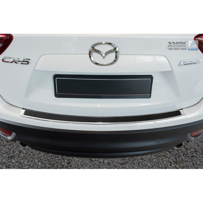 Protection de seuil arrière inox 'Deluxe' sur mesure pour Mazda CX5 2012-2017 Chromé/Carboné noir