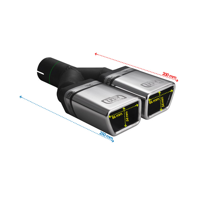 Ulter Sport Embout d'échappement - Rectangle Double 86x54mm - Longueur 200mm - Montage ->50mm - Inoxydable