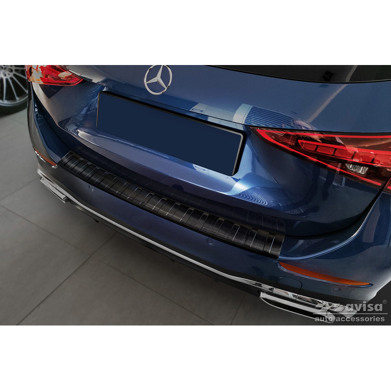 Protection de seuil arrière inox noir sur mesure pour Mercedes Classe-C AMG Estate S206 2021- 'Ribs'