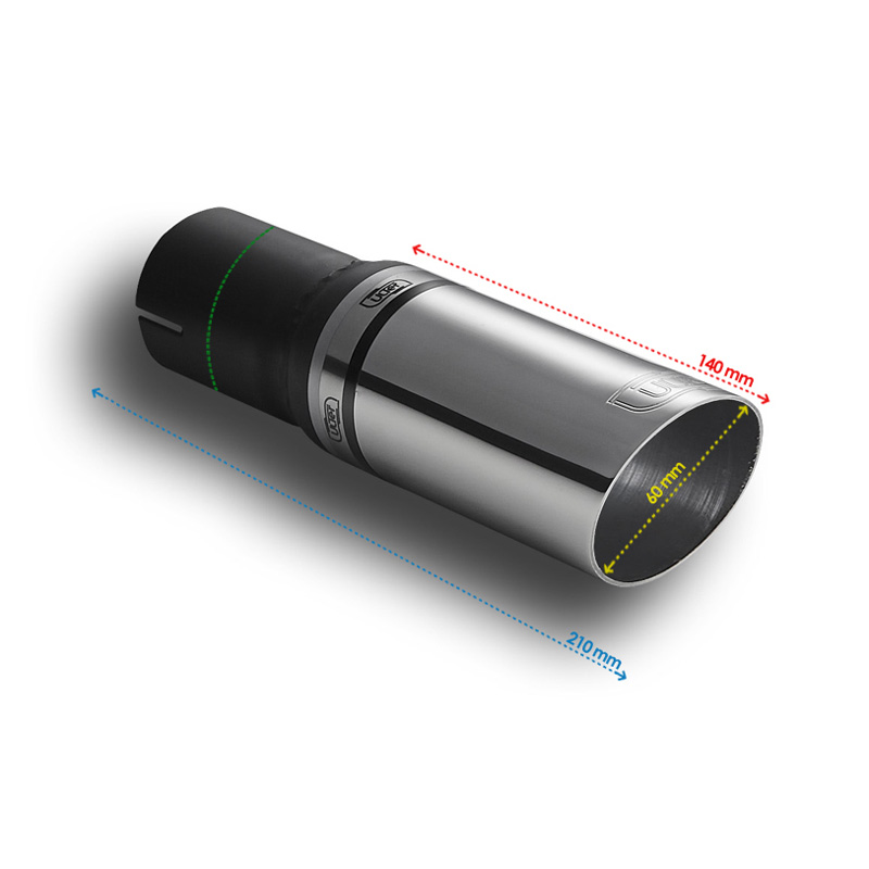 Ulter Sport Embout d'échappement - Ronde Ø60mm Incliné - Longueur 140mm - Montage ->50mm - Inoxydable