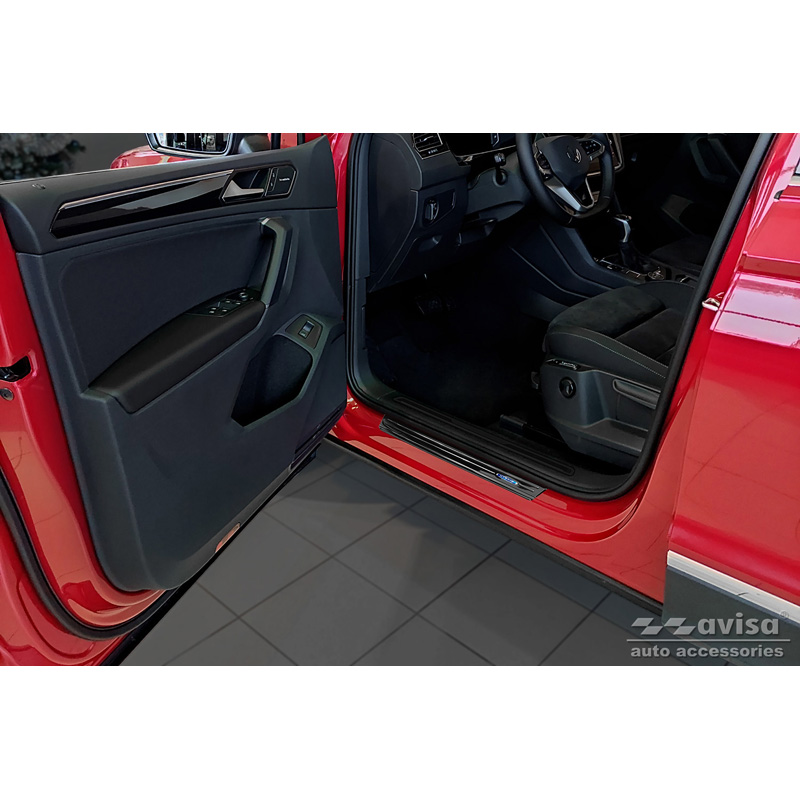 Seuils de portes inoxydable noir sur mesure pour Volkswagen Tiguan II 2016-2020 & FL 2020-2024 'Hybrid' - 4-pièces