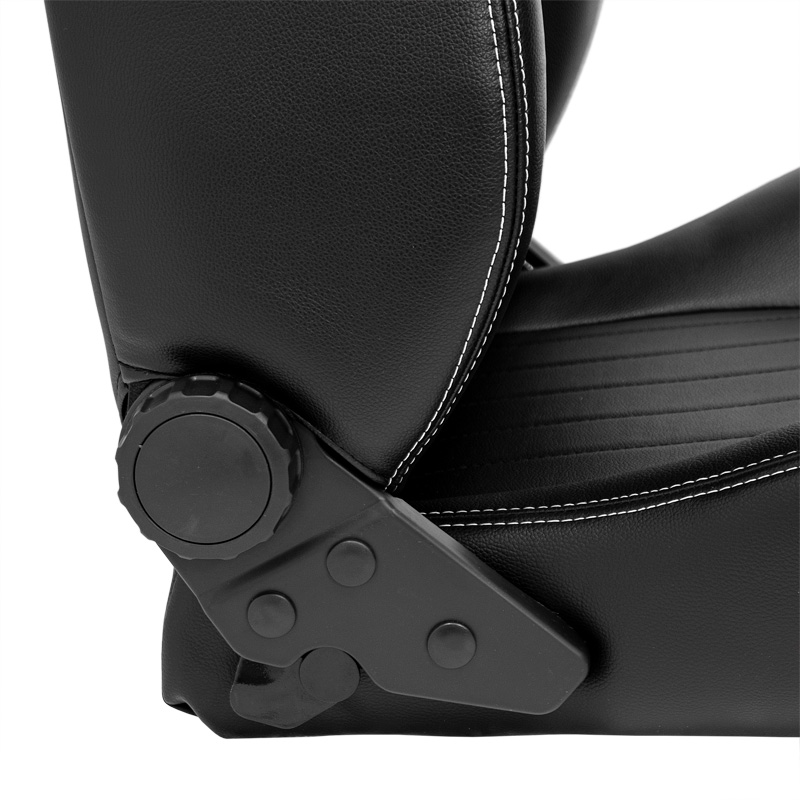 Siège baquet 'Retro' - Simili Cuir Noir + Surpiqûres argent - Dossier réglable - incl. glissières