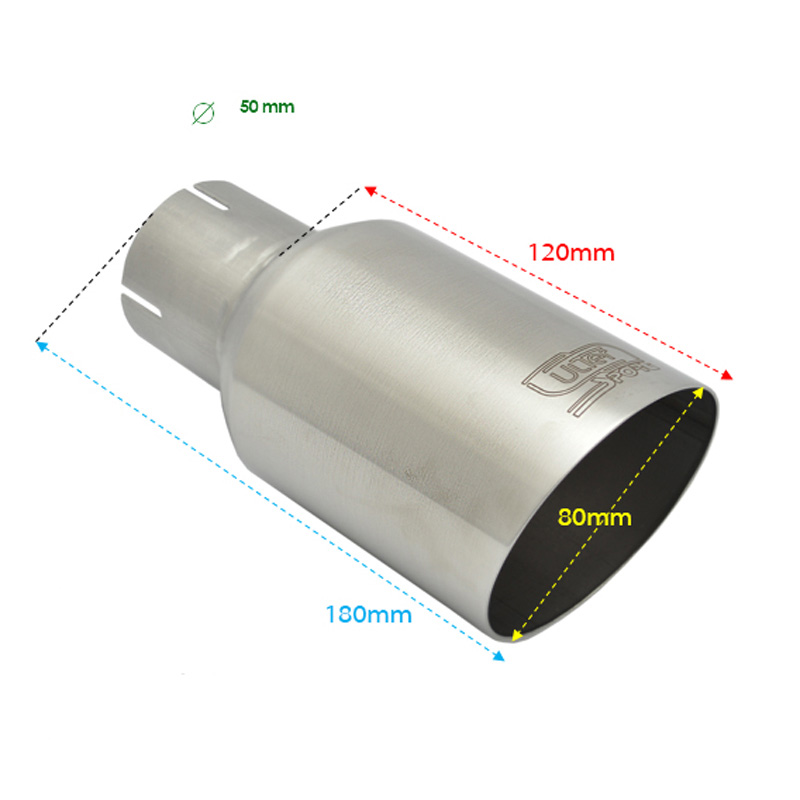 Ulter Sport Embout d'échappement - Ronde Ø90mm Incliné - Longueur 180mm - Montage ->50mm - Inoxydable Brossé